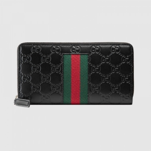 408831 Gucci SignatureƤ������֯��ȫ����ʽǮ�� �ų�Ǯ�� ��ɫ
