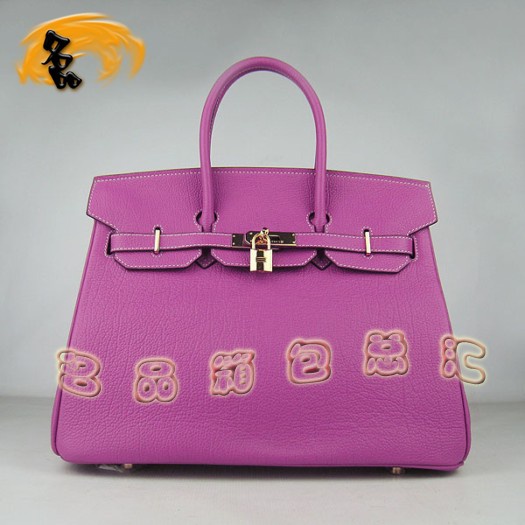 6089 Hermes 35 Birkin 牛颈纹手提包 Hermes女包 Hermes Birkin 铂金包 桃红色金扣